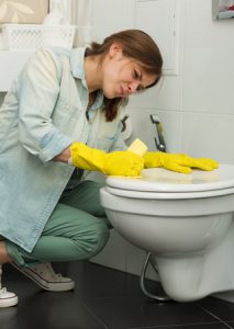 Young Woman Cleaning the Toilet